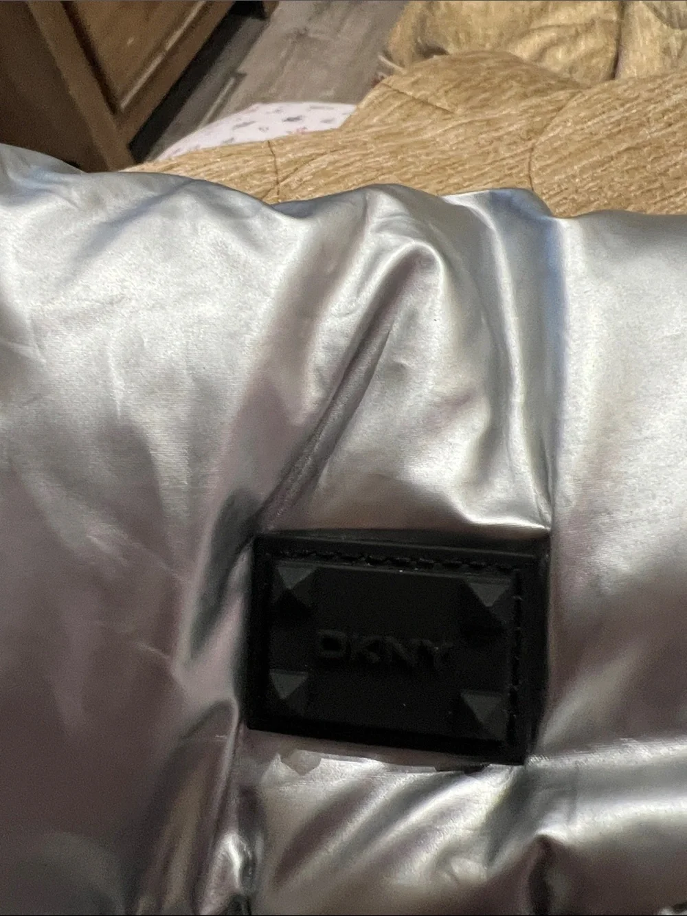 DKNY Metallic Silver Puffer Backpack